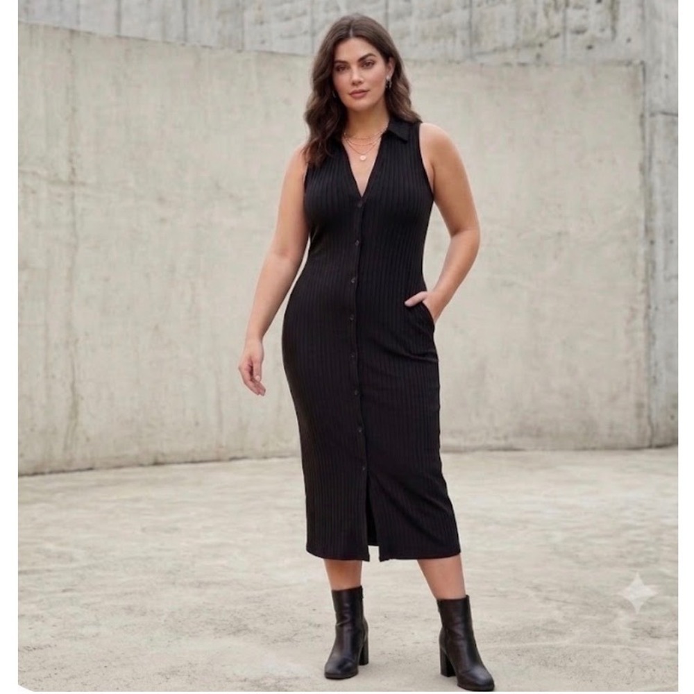 Sanctuary Womens Black Ribbed Button Sleeveless Midi Dress CD1732MZ6X Medium
